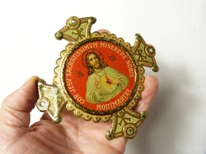 Französische Kruzifix Platte in lithographiertem Blech Herz Jesus Montmartre⭐ - Bild 1 von 6