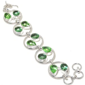 Peridot Quartz Gemstone Silver Plated Bracelet Jewelry 7-8" - Picture 1 of 1