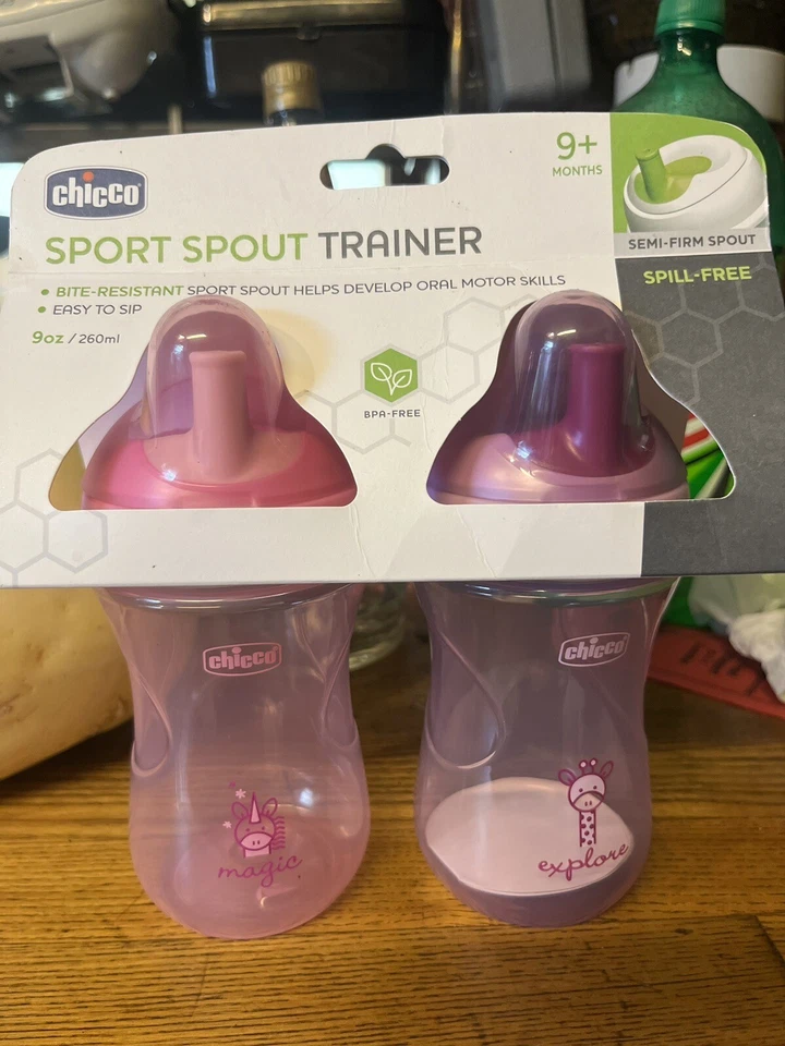 Chicco Entrenador de Caño Deportivo, Taza para Bebés Sin Derrames, 9 Meses Rosa/Púrpura 3 Juegos Foto 1 de 4