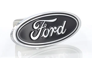 Ford Logo Chrome with black Oval Metal Trailer Hitch Cover Plug (2 inch post) - Picture 1 of 4