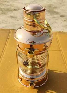 Antique Brass Copper Anchor Oil Lamp Maritime Ship Lantern Vintage Boat Light - Picture 1 of 6