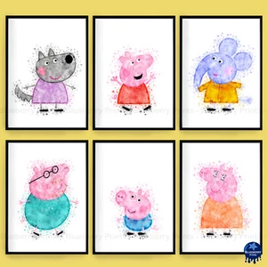 Peppa Pig Figuren Aquarell Splash Stil Kunstdrucke - A5-A3 Größen (Set 1) - Bild 1 von 7