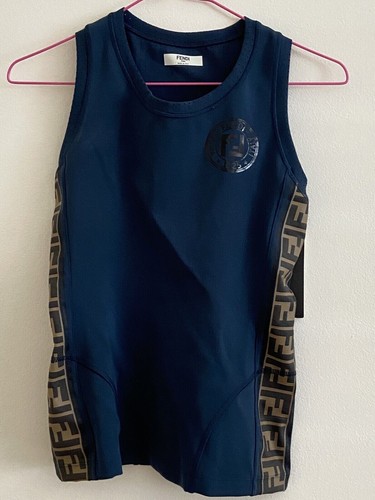 Canotta Fendi US 2 EU 38 Logo Racerback Blu Navy Nuova con etichette Allenamento Elasticizzata