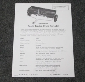 VINTAGE Scotts TRACTOR DRAWN SPREADER #100T-4 SPEC SHEET - Picture 1 of 1