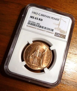 1963 Great Britain Penny ~ NGC Grade MS65 Red ~ Rare High Grade! - Picture 1 of 3