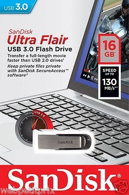 Clé USB 3.0 SanDisk Ultra Flair 16 Go USB 3.0 Lecteurs Flash Neuf - Photo 1/4