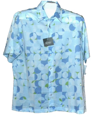 Reunion Men's Blue Green Geometric Blouse Shirt Cotton Button Up Size L - Image 1 of 4