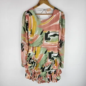 Sage + Paige Dress Womens 14 Ruffled Layered Peplum Open Back Boho Cocktail Mini - Picture 1 of 8