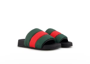 GUCCI Nylon Twenty Demetra Green Red Web-Stripe Padded Slides Women Sz 36 US 6 - Picture 1 of 7