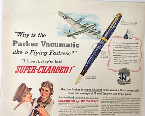 Juego de lápices Flying Fortress B17 Parker Vacumatic de colección 1941 revista anuncio impreso - Imagen 1 de 7