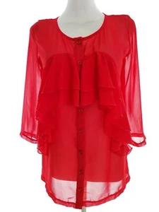 Vila T. XS Rojo Blusa con botones Manga 3/4 Volante - Imagen 1 de 5
