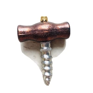 Wine Corkscrew Glass Christmas Ornament Brown Glitter Gift Present 3" long - Picture 1 of 4