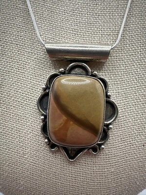 Beautiful Sterling Silver Brown Jasper Pendant Necklace  - Image 1 of 4