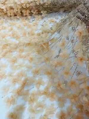 Tecido com miçangas de champanhe 3D floral tecido borboleta por jarda, borboleta de luxo - Imagem 1 de 4