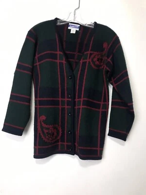 Cárdigan Suéter de Lana Pendleton Vintage Tartán Cuadros Cachemira Rojo Pequeño Pequeño Foto 1 de 4