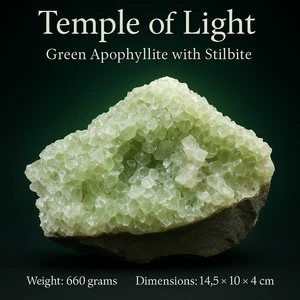 💚✨ Grüner Apophyllit mit Stilbit - Aufsteller "Tempel des Lichts" 660 Gramm - Bild 1 von 14