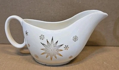 MCM White Gravy Boat Gold Stars & Snowflakes Retro Atomic Vintage Mid-century  - Image 1 of 4