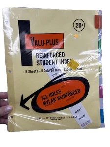 Valu-Plus 5 Sheets Reinforced Student index 3 Hole Punched 11x8.5 - Picture 1 of 3