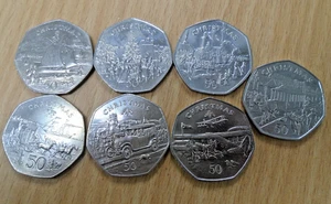 Christmas Themed 50 Pence Isle Of Man Coins c. 1980-1986 - Picture 1 of 9