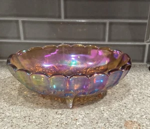 Vintage Indiana Glas mit Fuß Bernstein Farbe Ernte Traube Karneval Glas Obstschale - Bild 1 von 4