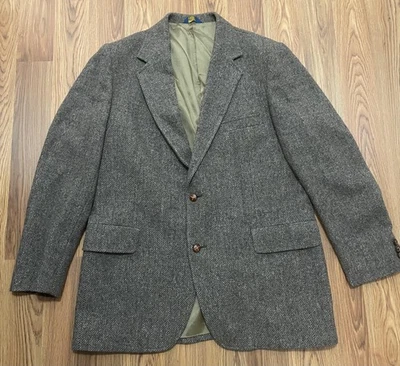 Vintage Pendleton Blazer Mens 46 Long Gray Herringbone Wool Sport Coat USA 90s - Image 1 of 4