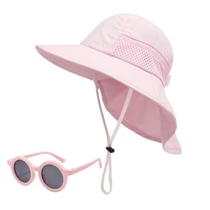Baby Sun Hat Toddler Kids Boys Girls Wide Brim Beach Hats with Sunglasses UPF - Picture 1 of 7