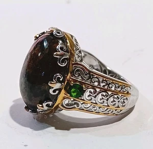 Natural Willemite And Chrome Diopside Platinum/Sterling Silver Sz 7, 17.90 Ctw - Picture 1 of 5