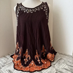Sunflower Brand Free Size Boho Bohemian Sleeveless Stylish Top Embellished EUC - Picture 1 of 7
