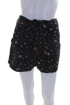 Rebecca Taylor Womens Floral Print Belted Shorts Black Multi Colored Size 6 - Image 1 of 4