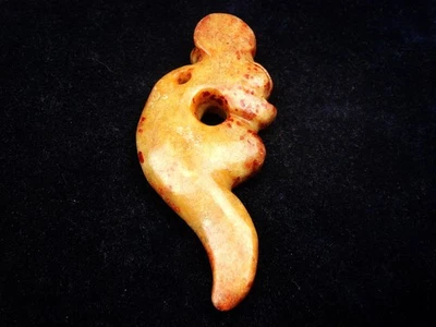 Old Nephrite Jade Stone Carved HongShan Culture Long Tail Piggy Dragon #06212507 - Image 1 of 4