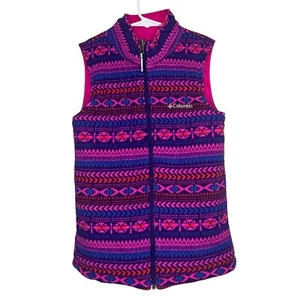 COLUMBIA Reversible Pink Puffer Vest Full Zip Pockets Girls Size M 10 12 - Picture 1 of 10