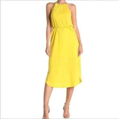 Vestido midi The Vanity Room amarillo cuello halter elástico talla mediana nuevo con etiquetas Nordstrom. Foto 1 de 4