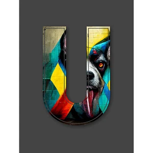 Letter U Dog Tongue Multicoloured Decorative Graffiti Canvas Art Print Poster - Bild 1 von 6
