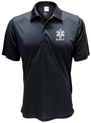 EMT Black Polo REFLECTIVE design, Performance Polo, moisture wicking technology - Image 1 of 4