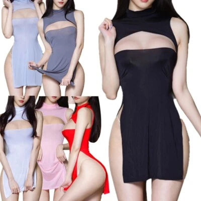 Sexy Lencería Para Mujer Camisón Bodycon Mini Vestido Sexy Abertura Lateral Vestidos para Dormir Foto 1 de 4