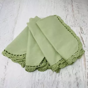Anthropologie Green Napkins Set of 4 Cotton Shabby Chic Crochet Trim Spring - Picture 1 of 16