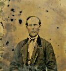 C.1860/70s Tintype. Handsome Man Portrait. Stern Expression. Suit & Bow Tie.