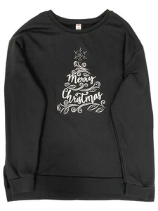 Womens Black & Silver Merry Christmas Holiday Sweatshirt Sweat Shirt - Picture 1 of 1
