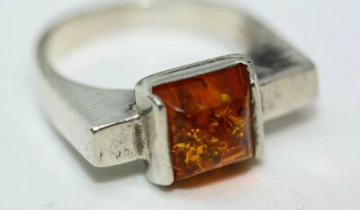 Anillo de plata esterlina 3 quilates natural miel marrón coñac ámbar diseño Finlandia talla 6 Foto 1 de 4