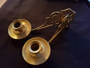 One Reclaimed Antique Brass Art Nouveau Double Piano Candle Wall Sconce (EH319) - Picture 1 of 6