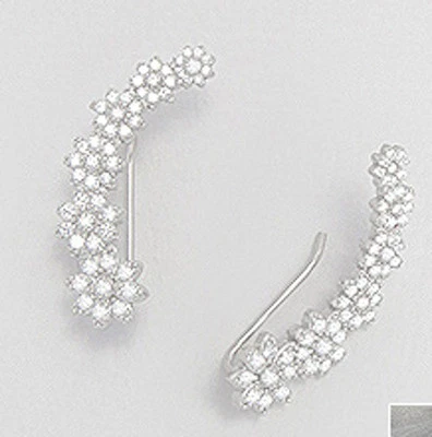 Pendientes de gancho CRAWLER de plata esterlina maciza con circonita cúbica Flower Power 4,5 g Foto 1 de 2