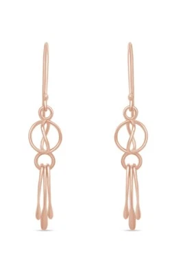 Brincos femininos pendurados com fio francês ouro rosa maciço 14K - Imagem 1 de 4