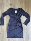 Ambiance Womans Dress Dark Blue Wrap Style Front Split Hem Ruched Fitted Sz L