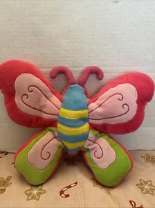 Beautiful Pink Green Blue & Yellow Butterfly Little Girl Plush Throw Pillow - Picture 1 of 8