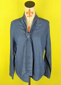 NUEVO CON ETIQUETAS $60 Kim Rogers Mujer L Azul Cambray Blusa Cuello Marinero Manga Larga - Imagen 1 de 12