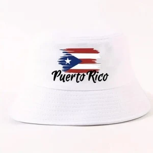 Puerto Rico Cotton Flag Print Bucket Hat, White, Adjustable, Unisex, Beach, Sun - Picture 1 of 2