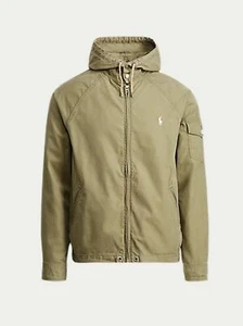 Chaqueta cortavientos Polo Ralph Lauren cremallera completa con capucha mezcla de algodón oliva o azul marino - Imagen 1 de 14