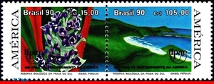 2287A BRAZIL 1990 WILDLIFE RESERVE, UPAEP, FLOWERS MI# 2381-82 RHM C-1706-07 MNH - Picture 1 of 2