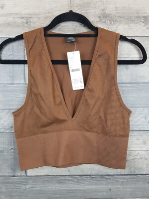 Urban Outfitters Josie Crop Top XL Brown Ribbed Basic BNWT LIVE  - Image 1 of 4