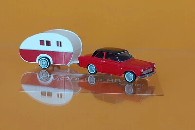 Wiking 020203 Ford Taunus 12M mit Wohnwagen rot 1:87 NEU Modellauto - Bild 1 von 2